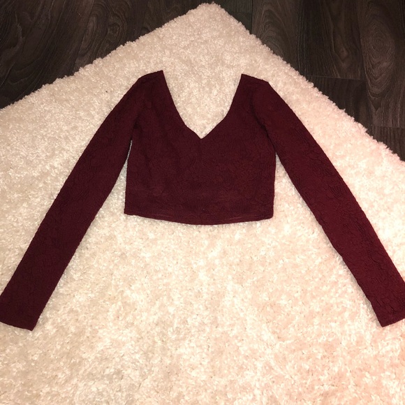 Tops | Burgundy Red Deep V Neck 